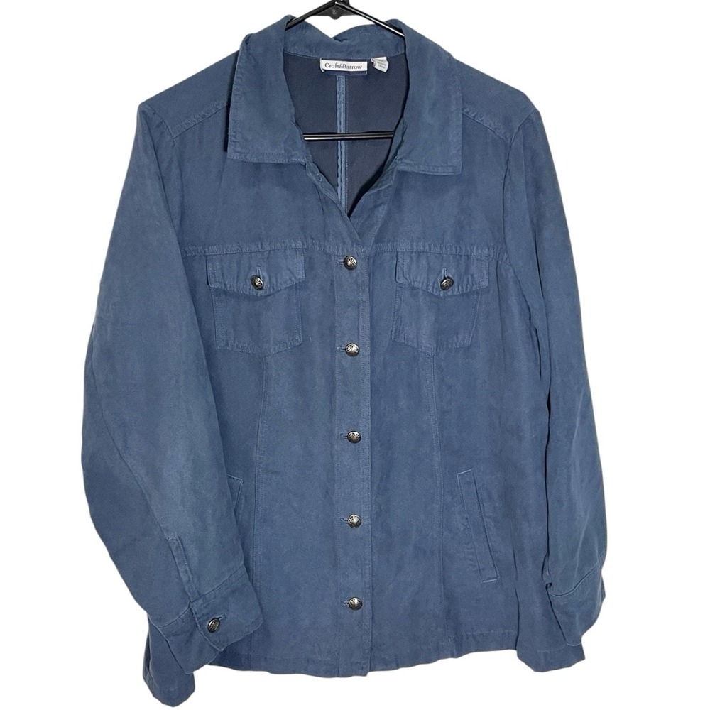 Croft & Barrow 1X Blue Faux Suede Jacket Button Front Pockets Coastal Grandma
